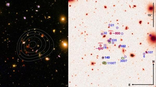 Gigantesque nébuleuse au sein d’un amas lointain