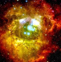 Vue photographiée avec Megacam :une région de formation d'étoiles: la Nébuleuse de la Rosette