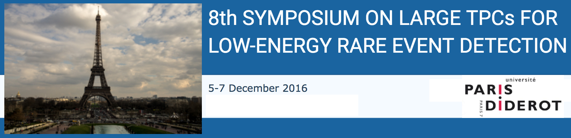 La conférence internationale ‘8th Symposium on Large TPCs for Low Energy Rare Events’ se tiendra à l’APC du 5 au 7 décembre 2016