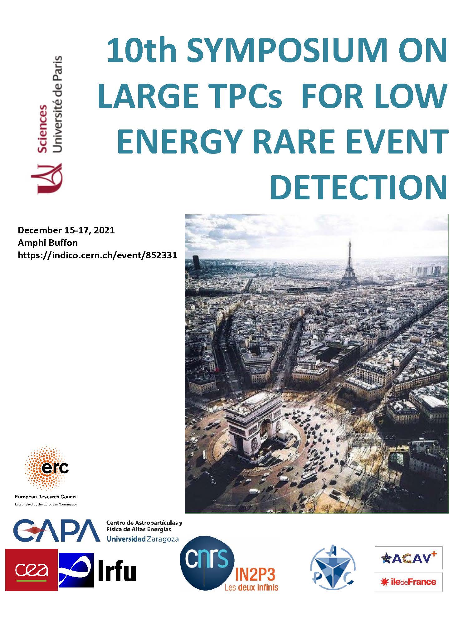 Le 10e symposium Large TPCs for Low-Energy Rare Events se déroulera du 15 au 17 décembre 2021: inscrivez-vous avant le 5 décembre !