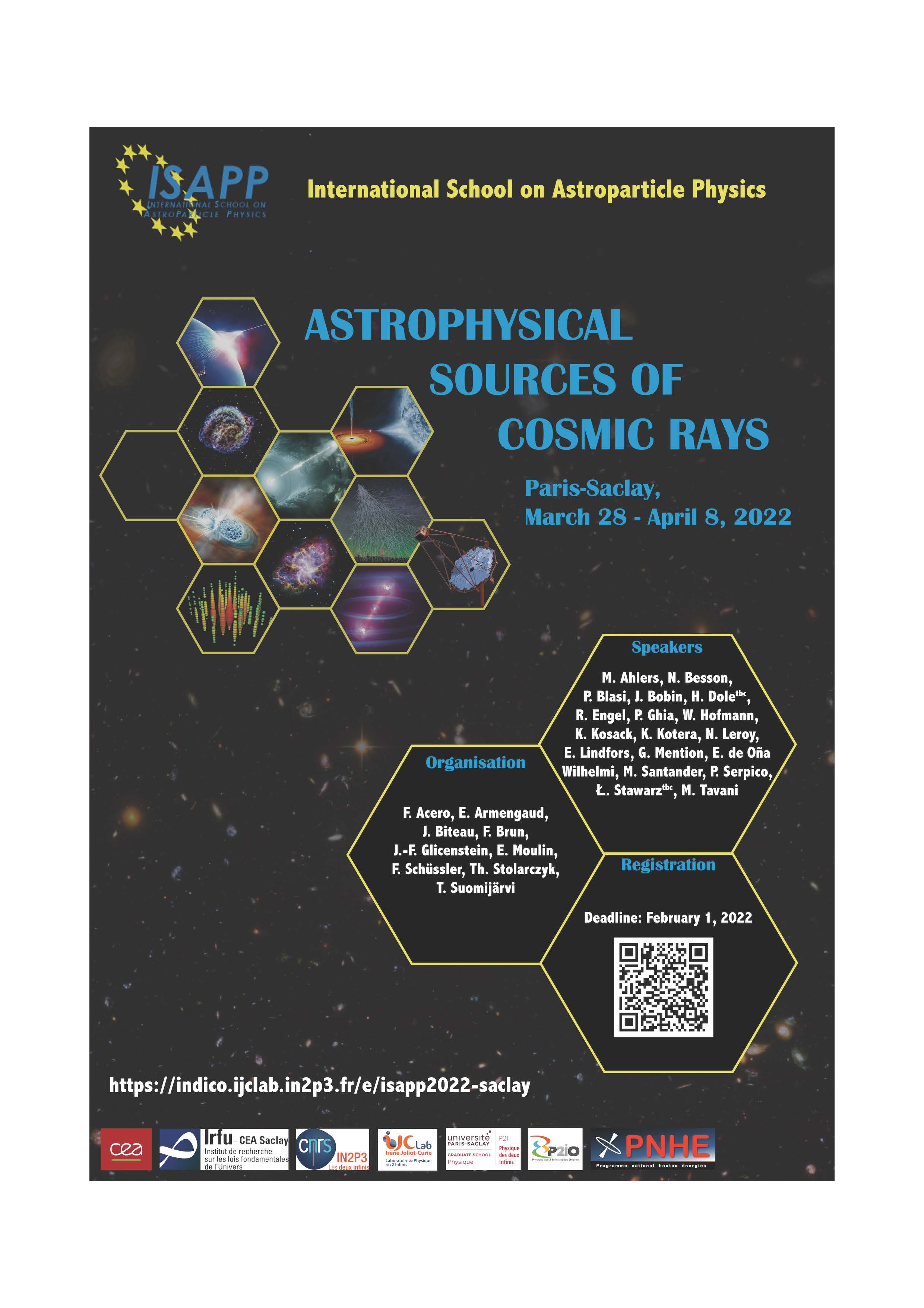 Ecole ISAPP 2022 : Astrophysical sources of cosmic rays du 28 mars 2022 au 8 avril 2022: inscrivez-vous!