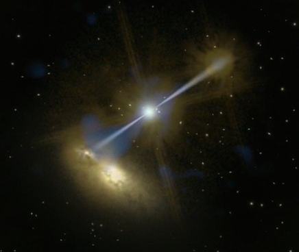A quasar giving birth to a galaxy ?