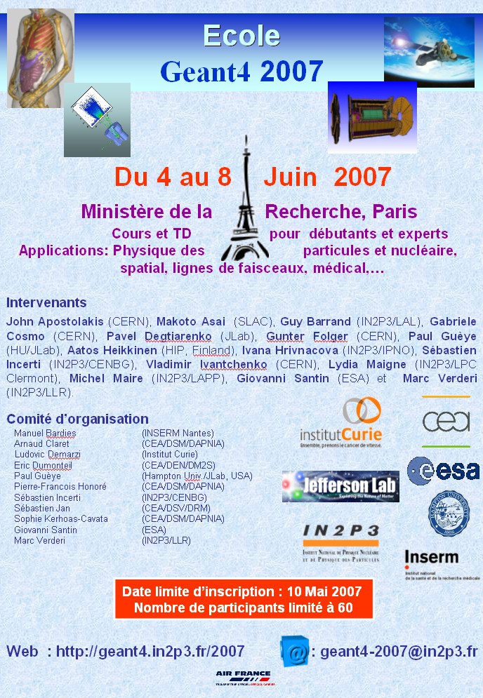 Ecole Geant4@paris du 04 au 08 juin 2007